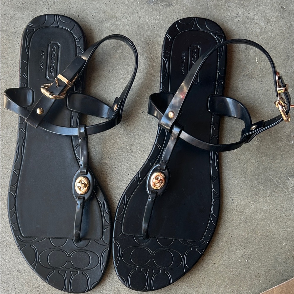 Coach Black Sandals with Gold Details